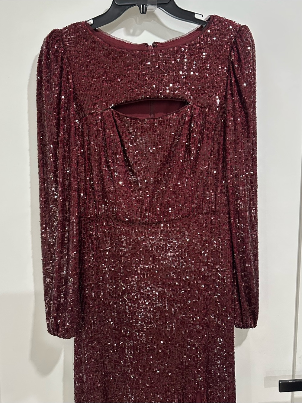 Xscape Burgundy Sequin Long Sleeve formal Dress